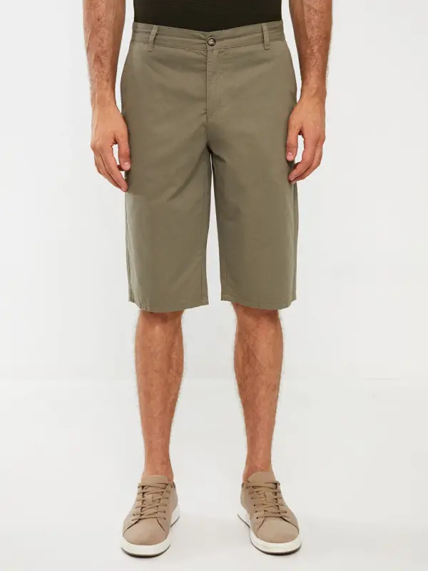 Standart andoza gabardin erkaklar bermuda shortlari - Haki - 3
