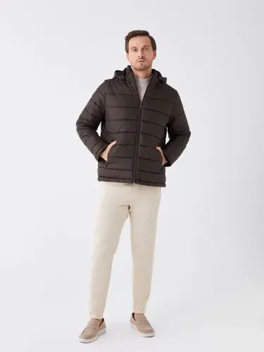 Standart andozali kaputli erkaklar uchun shishirilgan kurtka-Haki - 3