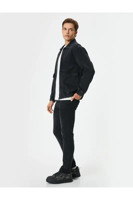 Standart Bel Slim Fit Kot Pantolon - Brad Jean-Siyah - KOTON