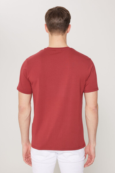 Standart Fit Normal Kesim Bisiklet Yaka Pamuklu Tişört - Bordo - 5
