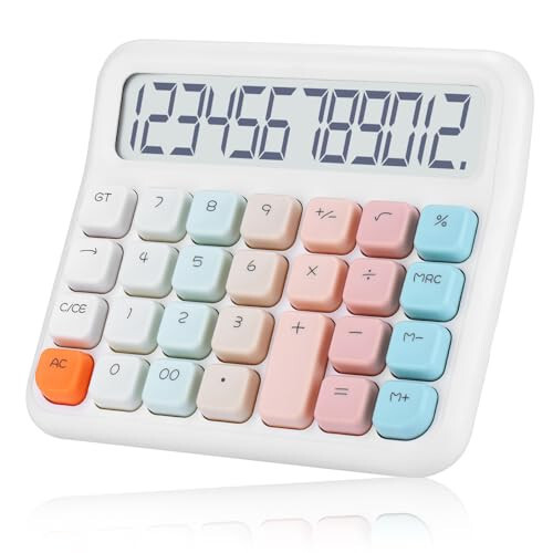 Standart Funktsiyali Stol Kalkulyatori, Batareyalar bilan quvvatlanadigan (Batareyalar kiritilgan), 12 xonali katta LCD displey, Bosing oson katta tugmalar, Avtomatik uyqu rejimi, Ofis, maktab, uy uchun. (Oq) - HOLOTIOEE