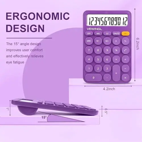 Standard Calculator 12 Digit,6.2 * 4.2in Desktop Large Display and Buttons,Calculator with Large LCD Display for Office,School, Home & Business Use,Automatic Sleep,15 °Tilt Screen - 3