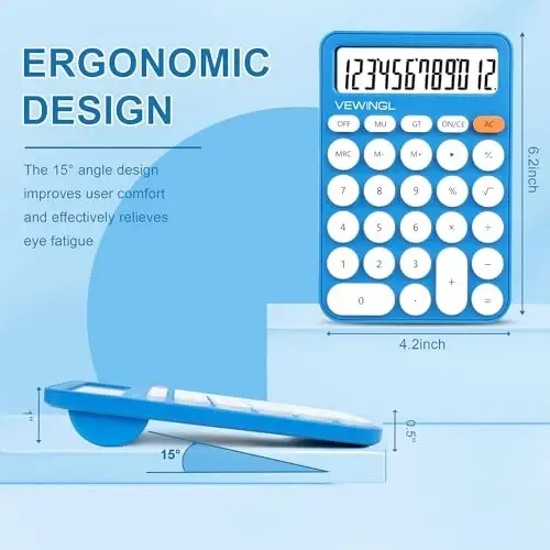 Standard Calculator 12 Digit,6.2 * 4.2in Desktop Large Display and Buttons,Calculator with Large LCD Display for Office,School, Home & Business Use,Automatic Sleep,15 °Tilt Screen - 3