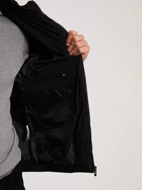 Siyah Standart Kalıp Dik Yaka Erkek Şişme Mont-Siyah - 5