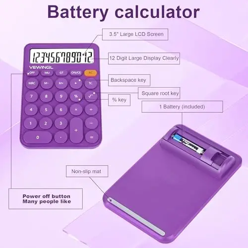 Standart kalkulyator 12 Digit,6.2 * 4.2in Desktop Katta displey va tugmalar, Ofis, maktab, uy va biznesda foydalanish uchun katta LCD displeyli kalkulyator, Avtomatik uyqu, 15 °Eğim ekran - VEWINGL (1)