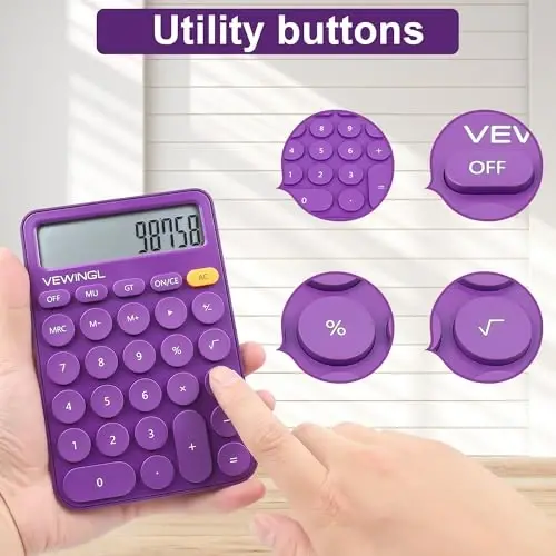 Standart kalkulyator 12 Digit,6.2 * 4.2in Desktop Katta displey va tugmalar, Ofis, maktab, uy va biznesda foydalanish uchun katta LCD displeyli kalkulyator, Avtomatik uyqu, 15 °Eğim ekran - 5