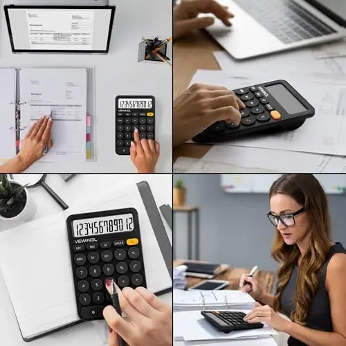 Standart kalkulyator 12 raqamli, 6,2 * 4,2 dyuymli ish stoli katta displey va tugmalar, Ofis, maktab, uy va biznesda foydalanish uchun katta LCD displeyli kalkulyator, avtomatik uyqu, 15 ° eğimli ekran - 6