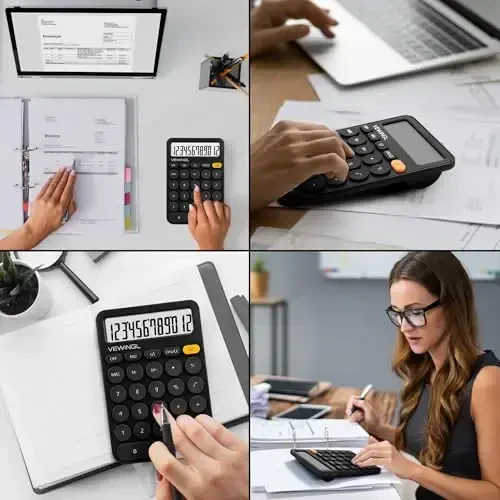 Standart kalkulyator 12 raqamli, 6,2 * 4,2 dyuymli ish stoli katta displey va tugmalar, Ofis, maktab, uy va biznesda foydalanish uchun katta LCD displeyli kalkulyator, avtomatik uyqu, 15 ° eğimli ekran - 6