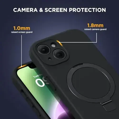 Miracase for iPhone 14 Case with Stand, Compatible with All MagSafe Accessories, Liquid Silicone Case Gel Rubber Shockproof Drop Protection Phone Case for iPhone 14, Black Mag-Stand - 4