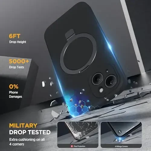 Miracase for iPhone 14 Case with Stand, Compatible with All MagSafe Accessories, Liquid Silicone Case Gel Rubber Shockproof Drop Protection Phone Case for iPhone 14, Black Mag-Stand - 5