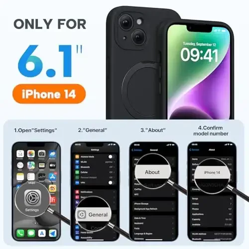 Miracase for iPhone 14 Case with Stand, Compatible with All MagSafe Accessories, Liquid Silicone Case Gel Rubber Shockproof Drop Protection Phone Case for iPhone 14, Black Mag-Stand - 6