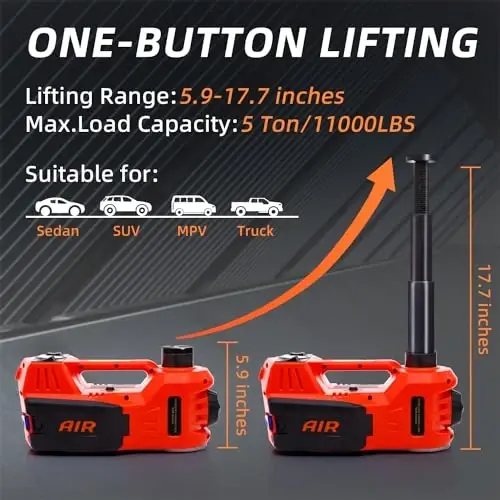 STANDTALL Electric Car Jack Quick Lifting Safe and Portable with Tire Inflator and LED Light Complete Set of Accessories 12V Hydraulic Floor Jack - 2