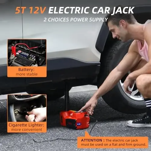 STANDTALL Electric Car Jack Quick Lifting Safe and Portable with Tire Inflator and LED Light Complete Set of Accessories 12V Hydraulic Floor Jack - 3
