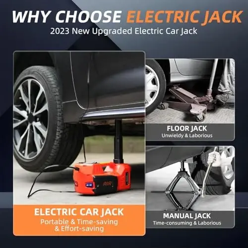 STANDTALL Electric Car Jack Quick Lifting Safe and Portable with Tire Inflator and LED Light Complete Set of Accessories 12V Hydraulic Floor Jack - 6