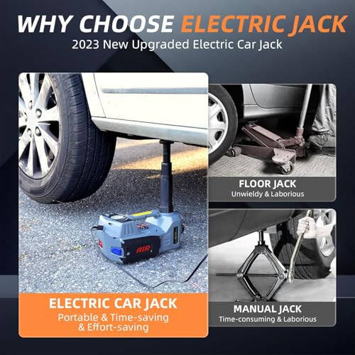 STANDTALL Electric Car Jack with Tire Inflator 5 Ton Floor Jack Hydraulic, Electric Hydraulic Jack with LED Light Car Lift for Vehicle Roadside Emergency Tire Repair Kit (Gray) - 4