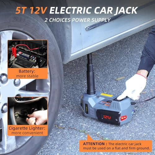 STANDTALL Elektr Avtomobil Domkrati Shinalarni Shishirish bilan 5 Tonnalik Zamin Domkrati Shlangi, Elektr Shlangi Domkrat LED Yorug'likli Avtomobil Ko'taruvchi Transport vositasi Yo'l chetidagi favqulodda Shinalarni ta'mirlash to'plami (Kulrang) - 5