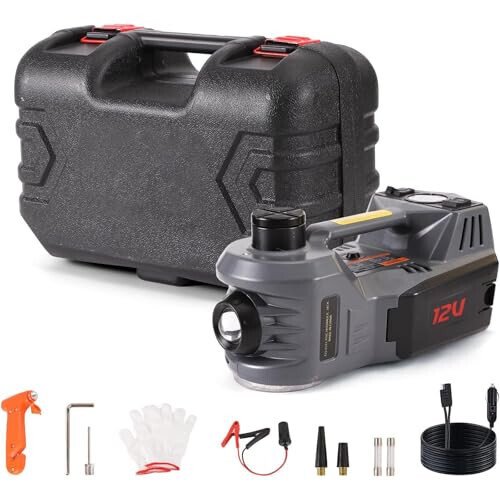 STANDTALL Electric Car Jack Quick Lifting Safe and Portable with Tire Inflator and LED Light Complete Set of Accessories 12V Hydraulic Floor Jack - STANDTALL