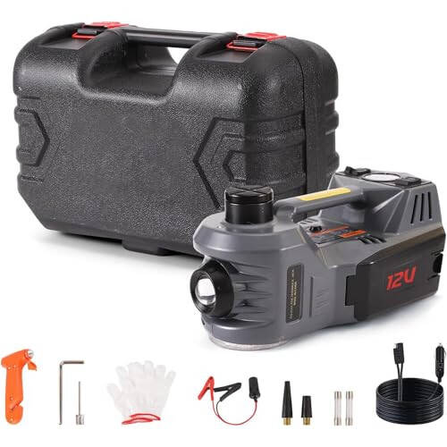 STANDTALL Electric Car Jack Quick Lifting Safe and Portable with Tire Inflator and LED Light Complete Set of Accessories 12V Hydraulic Floor Jack - 1