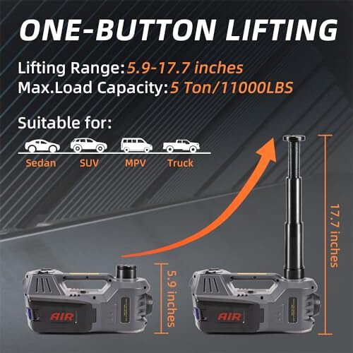 STANDTALL Electric Car Jack Quick Lifting Safe and Portable with Tire Inflator and LED Light Complete Set of Accessories 12V Hydraulic Floor Jack - STANDTALL (1)