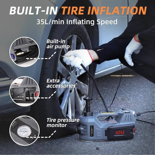 STANDTALL Electric Car Jack Quick Lifting Safe and Portable with Tire Inflator and LED Light Complete Set of Accessories 12V Hydraulic Floor Jack - 3