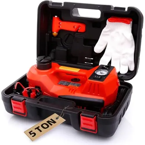 STANDTALL Electric Car Jack Quick Lifting Safe and Portable with Tire Inflator and LED Light Complete Set of Accessories 12V Hydraulic Floor Jack 