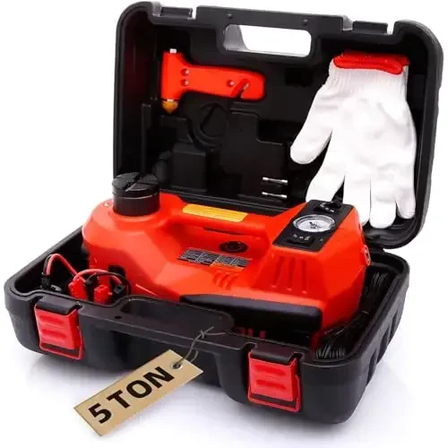 STANDTALL Electric Car Jack Quick Lifting Safe and Portable with Tire Inflator and LED Light Complete Set of Accessories 12V Hydraulic Floor Jack - STANDTALL