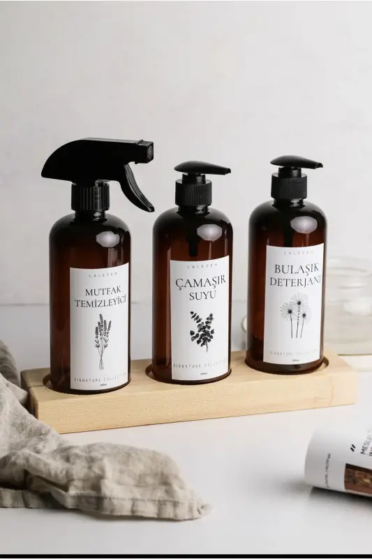 Stantlı Bulaşık Deterjanı & Çamaşır suyu & Mutfak Temizleyici Etiketli 500ml Plastik Şişe - Ambee - 1