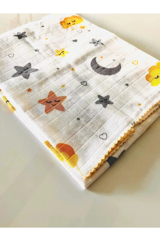 Star and Crescent Pattern Muslin Baby Swaddle Blanket - anne dokunuşu gibi KUZUM BEBE