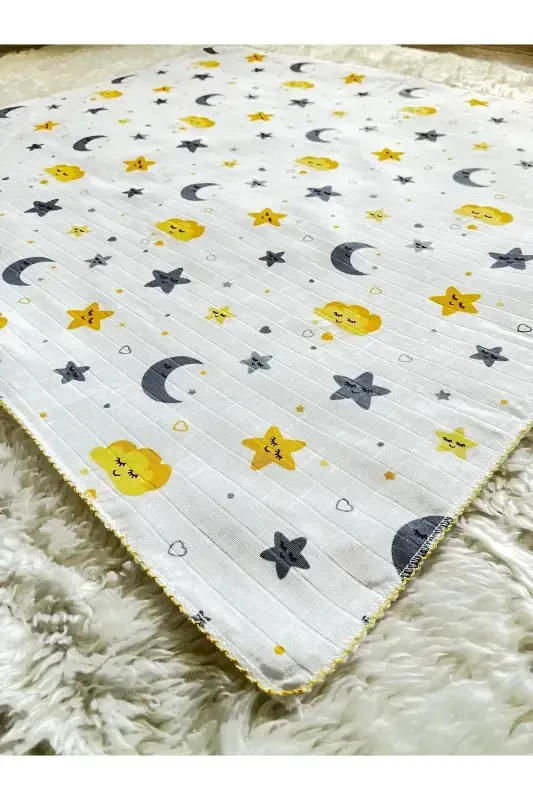 Star and Crescent Pattern Muslin Baby Swaddle Blanket - 3