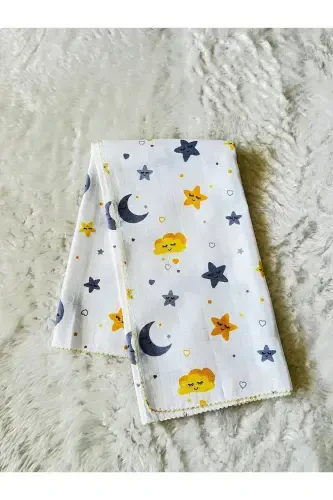 Star and Crescent Pattern Muslin Baby Swaddle Blanket - 4