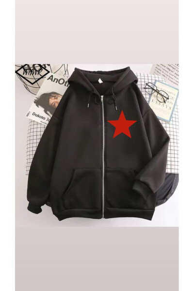 Star Detail Unisex Zippered Hoodie - 1