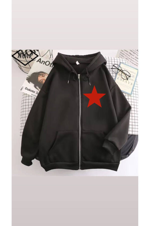 Star Detail Unisex Zippered Hoodie - 1