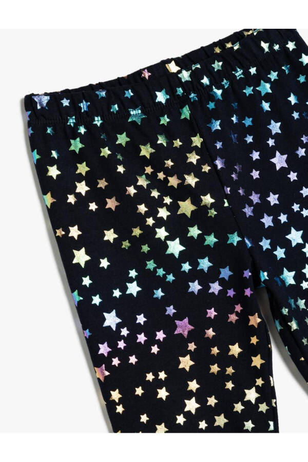 Star print, elastic waist, cotton leggings. - 3