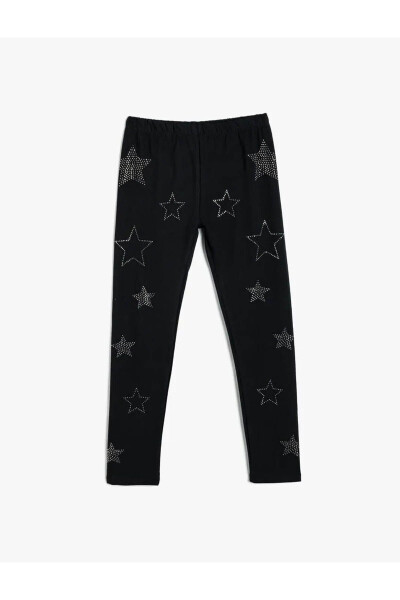 Star printed, elastic waist, cotton leggings. - 1