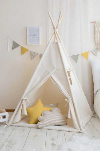 Star Shaped Non-Tipping Padded Play Area Teepee Wooden Pole Large Play Tent - 6