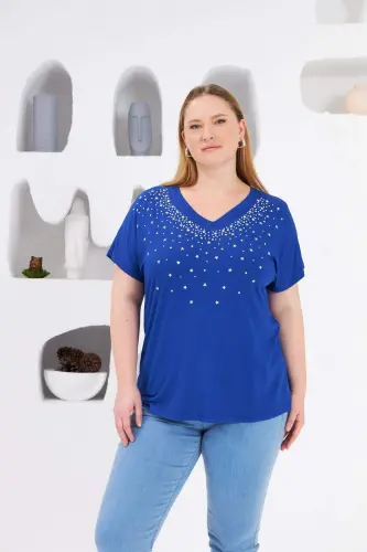 Star Stone Printed Plus Size T-Shirt Sax - 1