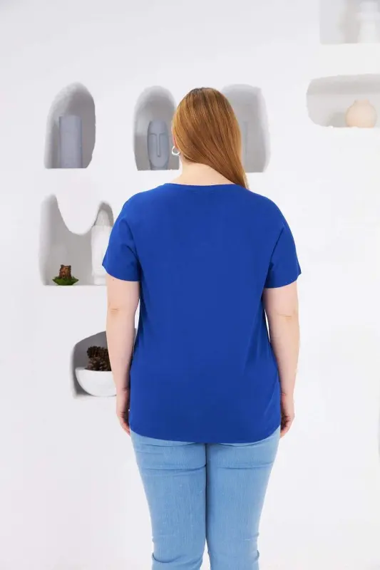 Star Stone Printed Plus Size T-Shirt Sax - 5