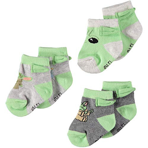 Star Wars Baby Boys Mandalorian The Child 3-Pack Booties - Baby Yoda Baby Socks Multipack (3-Pack, 0-12 Months) - 31