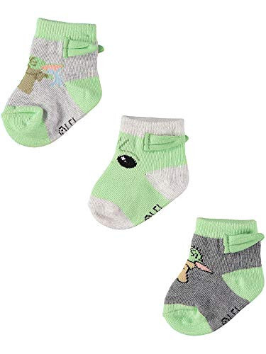 Star Wars Baby Boys Mandalorian The Child 3-Pack Booties - Baby Yoda Baby Socks Multipack (3-Pack, 0-12 Months) - 32