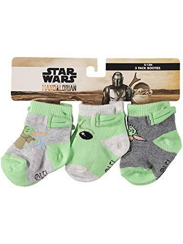 Star Wars Baby Boys Mandalorian The Child 3-Pack Booties - Baby Yoda Baby Socks Multipack (3-Pack, 0-12 Months) - 36