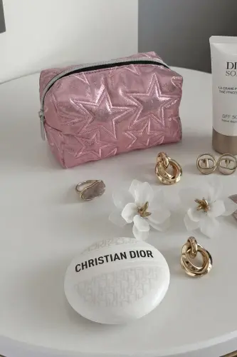 Stargirl Pembe Yıldız Makyaj Çantası-Pembe3 