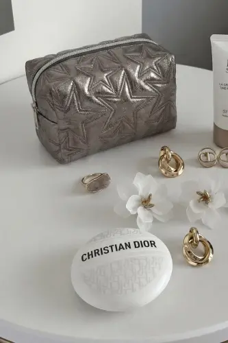 Stargirl Platin Yıldız Makyaj Çantası-Silver3 