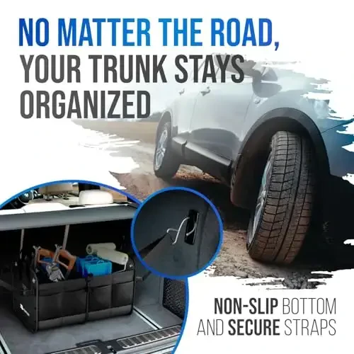 Starling's Car Trunk Organizer for SUV, Auto, Truck and Crossover | Box Trunk Organizer for Car Small with 2 Compartments and Straps | Car Trunk Storage Organizer with Non Slip Waterproof Bottom - 2