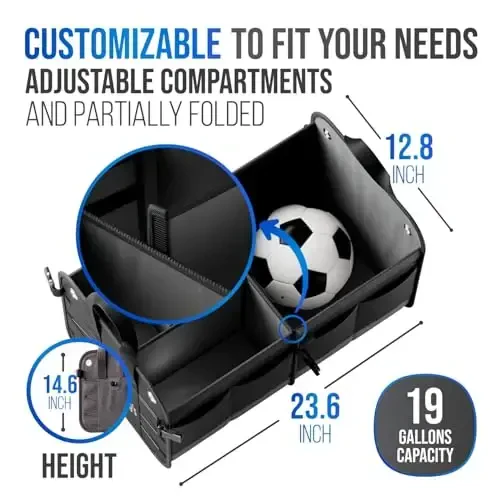 Starling's Car Trunk Organizer for SUV, Auto, Truck and Crossover | Box Trunk Organizer for Car Small with 2 Compartments and Straps | Car Trunk Storage Organizer with Non Slip Waterproof Bottom - 5