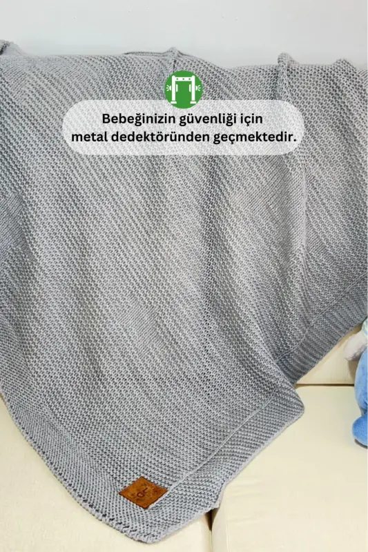 Starlink Örme Bebek Kundak Battaniyesi, Oeko-Tex Sertifikalı Çocuk Pikesi 80 x 100 cm. - Gri - 5