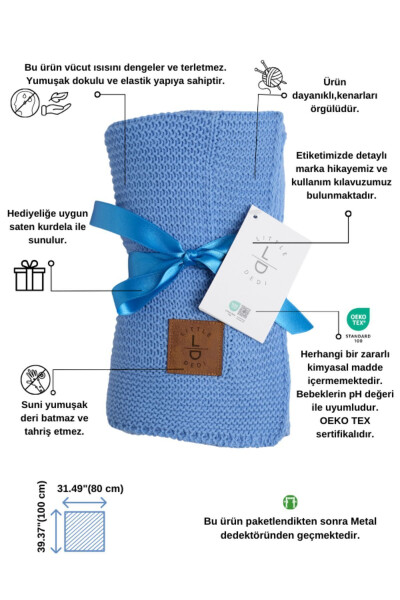 Starlink Örme Bebek Kundak Battaniyesi, Oeko-tex Sertifikalı Çocuk Pikesi 80 X 100 Cm-Mavi - LITTLE DEDI (1)