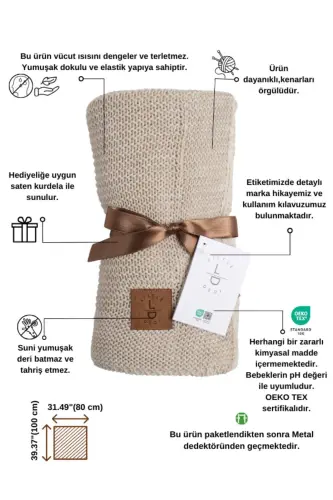 Starlink Örme Bebek Kundak Battaniyesi, Oeko-tex Sertifikalı Çocuk Pikesi 80 X 100 Cm - Bej - LITTLE DEDI (1)