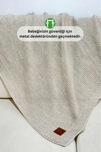 Starlink Örme Bebek Kundak Battaniyesi, Oeko-tex Sertifikalı Çocuk Pikesi 80 X 100 Cm-Bej - 5