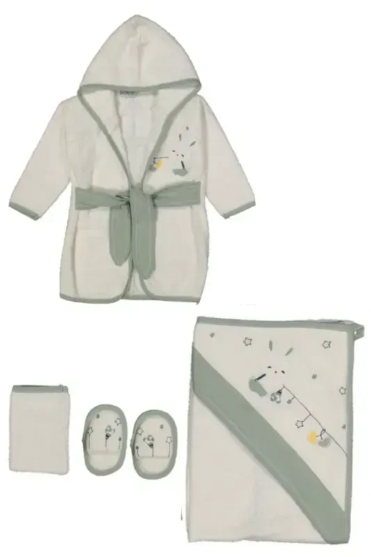 Starry Rabbit Gaye Baby Towel Bathrobe Set Organic - Baby Shower Gift-Green - 2