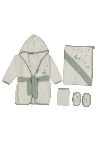 Starry Rabbit Gaye Baby Towel Bathrobe Set Organic - Baby Shower Gift-Green - 4